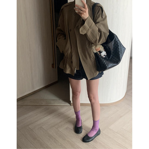 Damen Kurzjacke mit Kordelzug‑Taille, Oversize‑Ärmeln und verdeckter Reißverschluss Nord Taschen