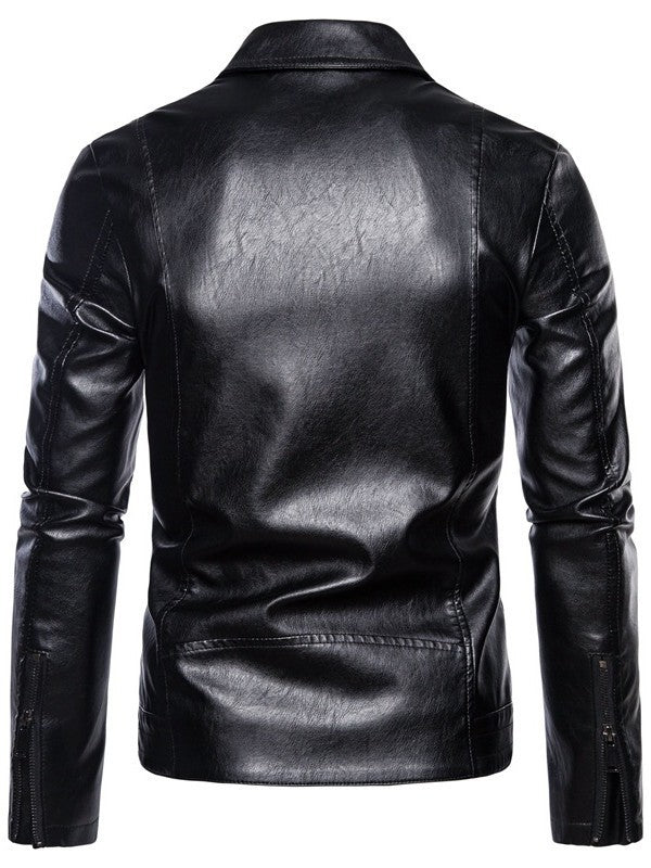 Herren Slim-Fit Bikerjacke in Lederoptik mit asymmetrischem Reißverschluss und Reverskragen Nord Taschen