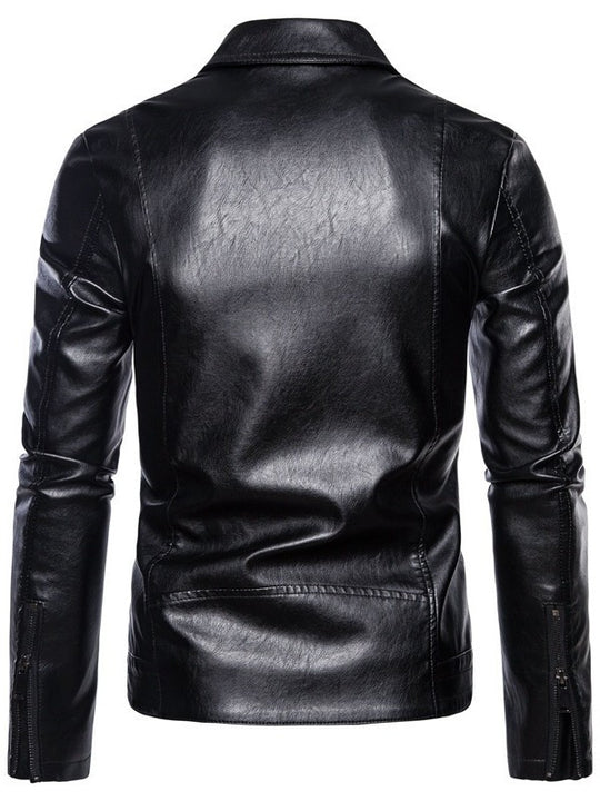 Herren Slim-Fit Bikerjacke in Lederoptik mit asymmetrischem Reißverschluss und Reverskragen Nord Taschen