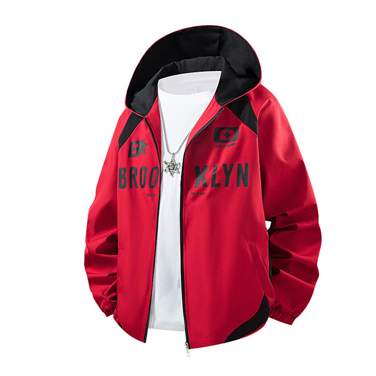 Herren Kapuzenjacke im urbanen Sportstyle mit Brooklyn-Print, Reißverschluss und Kontrastnähten Nord Taschen
