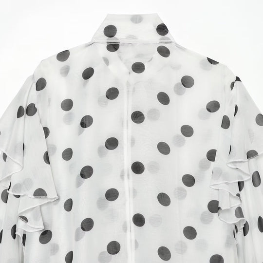 Damen Transparente Polka-Dot Chiffon-Bluse mit XXL-Volants und Schleifenkragen Nord Taschen