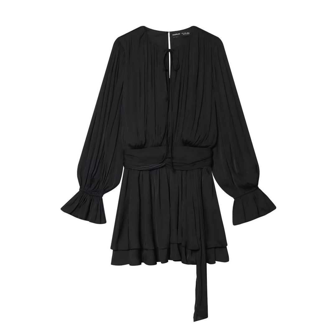 Damen Plissiertes Wickelkleid mit Volantrock und Balloonärmeln Nord Taschen