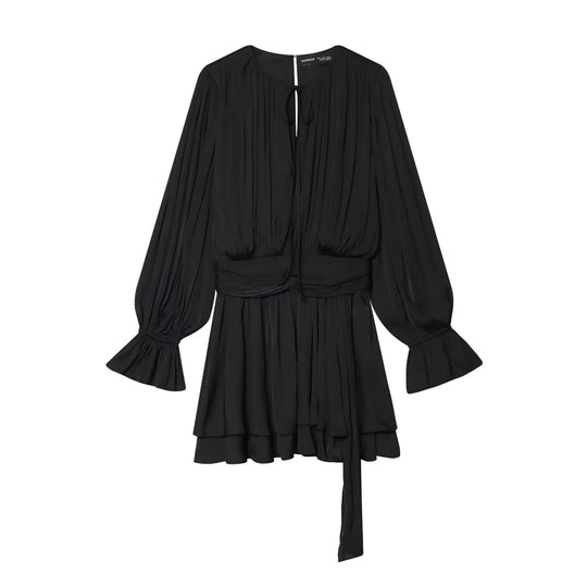Damen Plissiertes Wickelkleid mit Volantrock und Balloonärmeln Nord Taschen