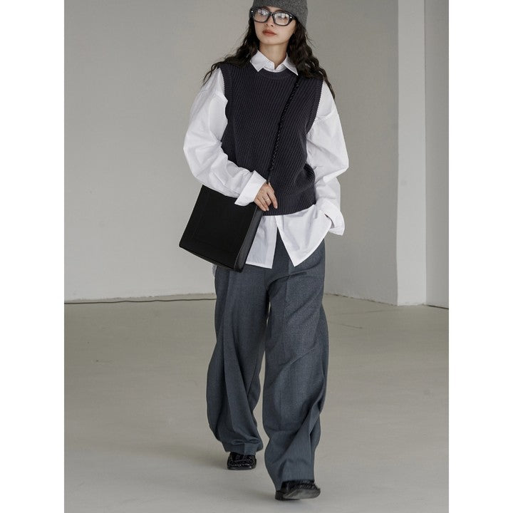 Damen Oversized Rippstrick‑Weste aus Baumwoll‑Mix mit geripptem Saum Nord Taschen