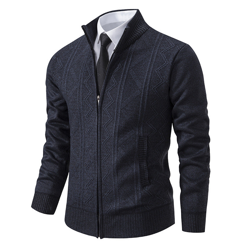 Herren Strickjacke mit Reißverschluss, Stehkragen und strukturierter Zopfmuster-Optik Nord Taschen