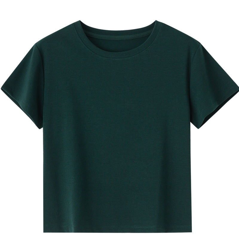 Damen Kurzgeschnittenes Boxy-T-Shirt aus weichem Baumwollstretch mit Rundhalsausschnitt Nord Taschen