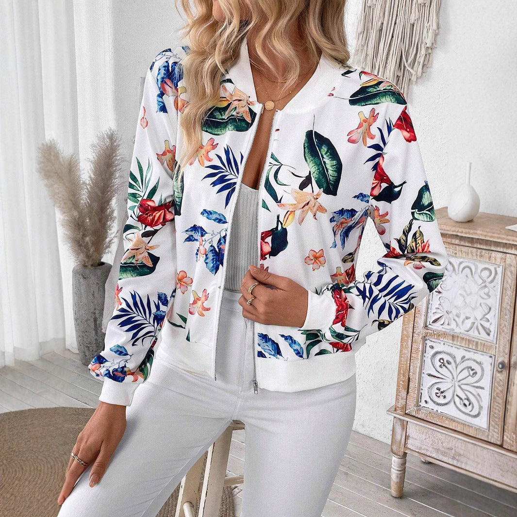 Damen Blumenmuster Bomberjacke