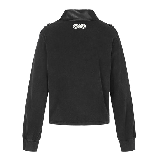 Damen Polo‑Sweatshirt im Military‑Style mit dekorativen Kordelprints und Lederkragen Nord Taschen
