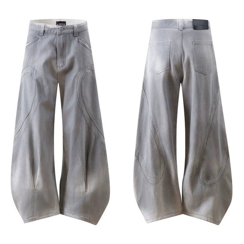 Damen Weite Ballon-Denim-Culotte mit hoher Taille, Teilungsnähten und markanten Knie-Panels Nord Taschen