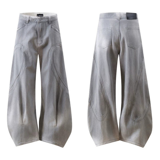 Damen Weite Ballon-Denim-Culotte mit hoher Taille, Teilungsnähten und markanten Knie-Panels Nord Taschen