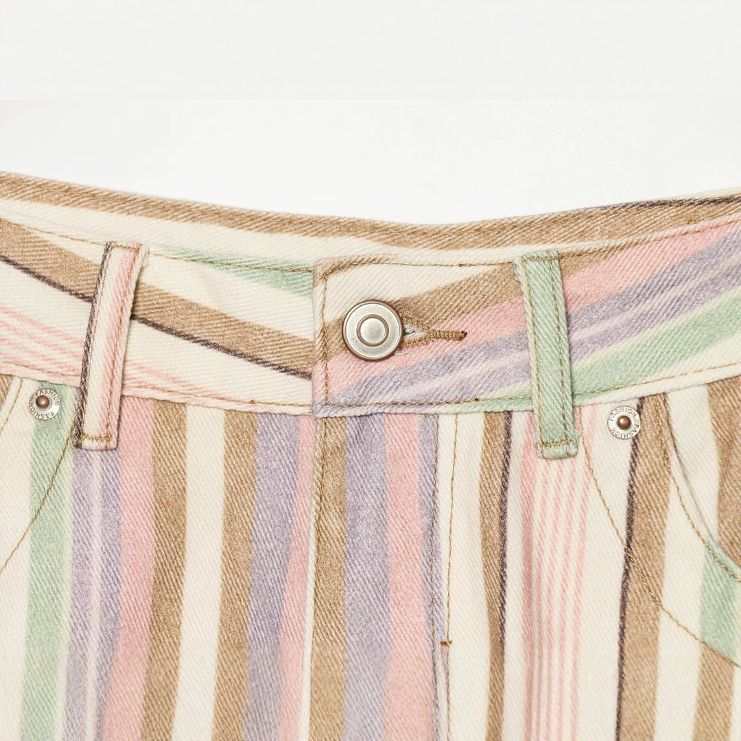 Damen Gestreifte Highwaist Palazzohose mit weitem Bein und Five‑Pocket-Details Nord Taschen