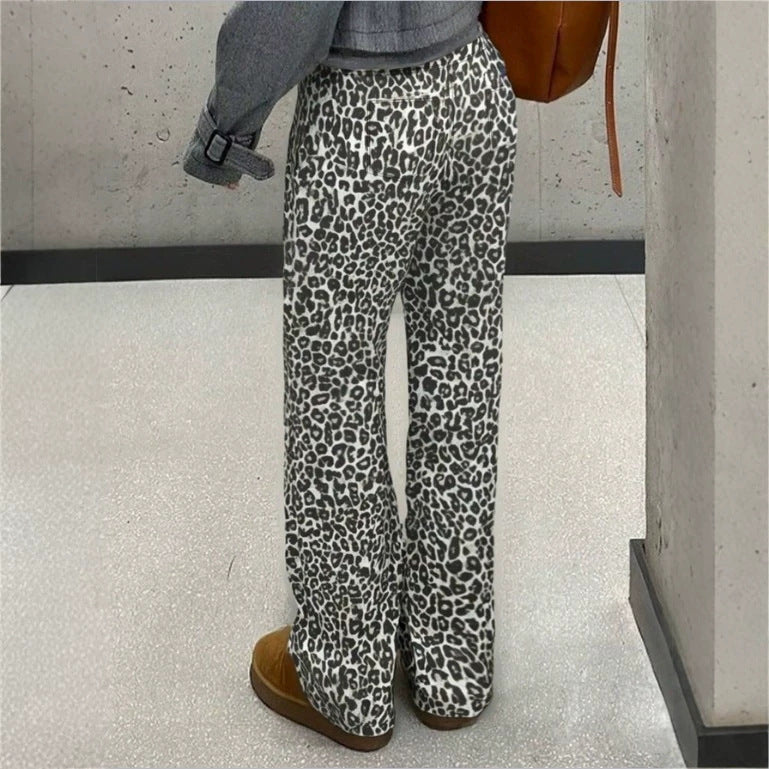 Damen High-Waist Leoparden-Print Palazzo-Hose aus fließendem Stoff Nord Taschen