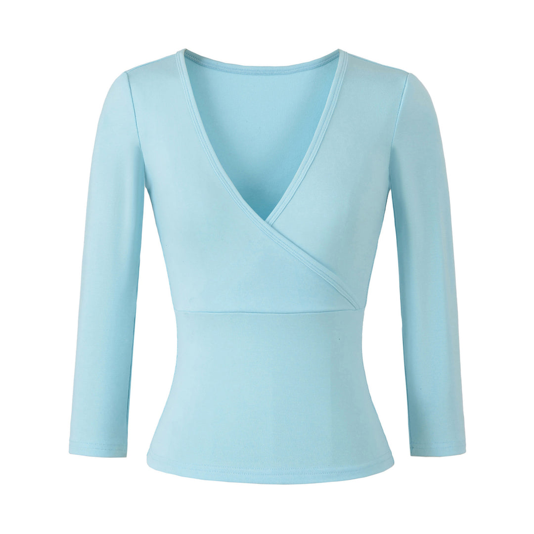 Damen Figurbetontes Wickelshirt aus Stretch‑Jersey mit tiefem V‑Ausschnitt und taillierter Silhouette Nord Taschen