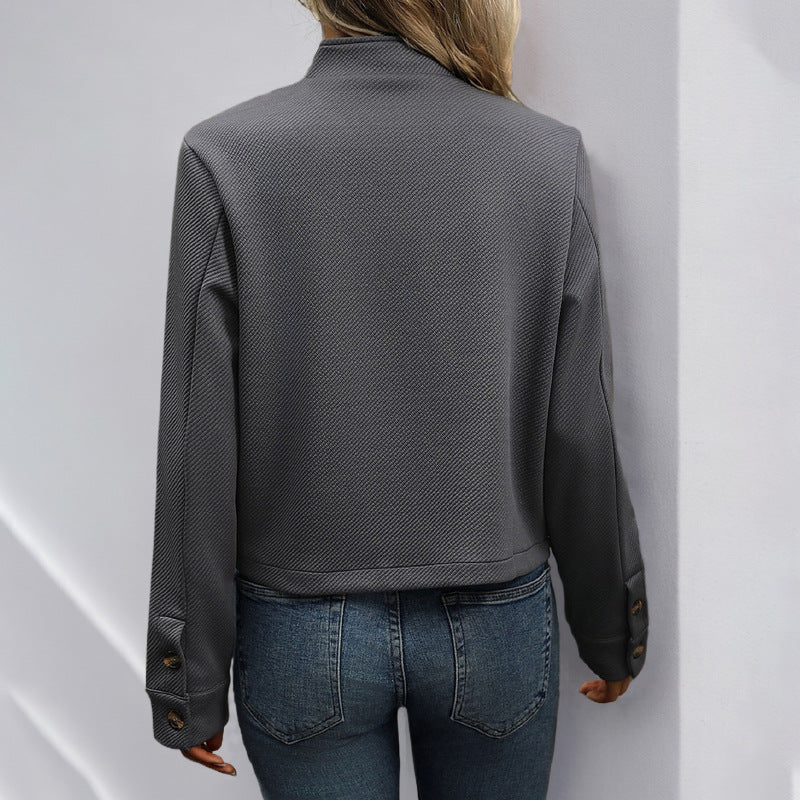 Damen stylische Jacke mit Knopfdetails und modernem Schildkragen