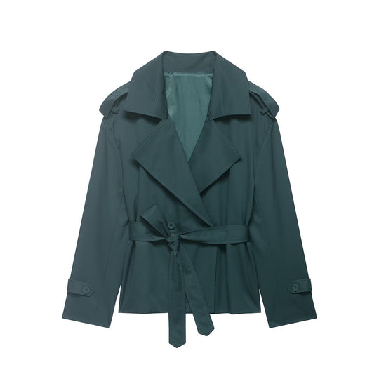 Damen Leichter Taillierter Trench mit Bindegürtel, Schulterklappen und Satinfutter Nord Taschen