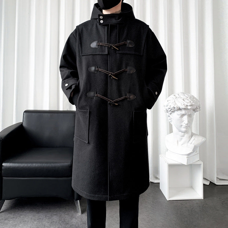 Herren Langer Wollmix Dufflecoat mit Kapuze, Knebelverschlüssen und aufgesetzten Taschen Nord Taschen