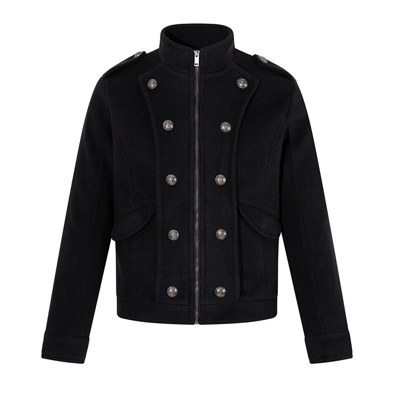 Herren kurze militärisch inspirierte Wolljacke mit Stehkragen & doppelreihigen Zierknöpfen Nord Taschen