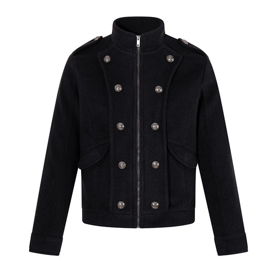 Herren kurze militärisch inspirierte Wolljacke mit Stehkragen & doppelreihigen Zierknöpfen Nord Taschen