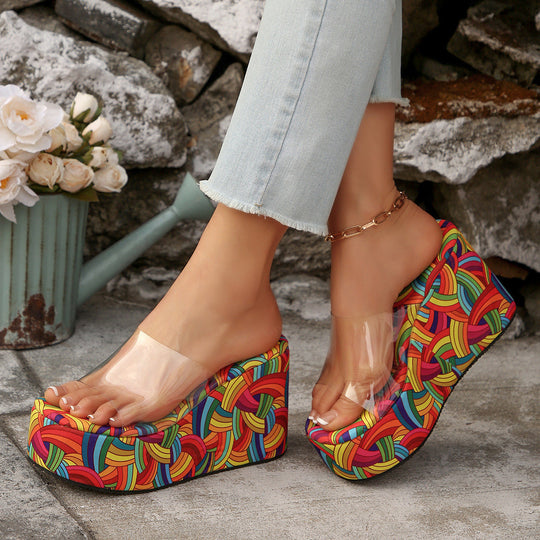 Damen Wedge-Pantoletten mit elegantem Stoffoberteil und komfortablem Fußbett