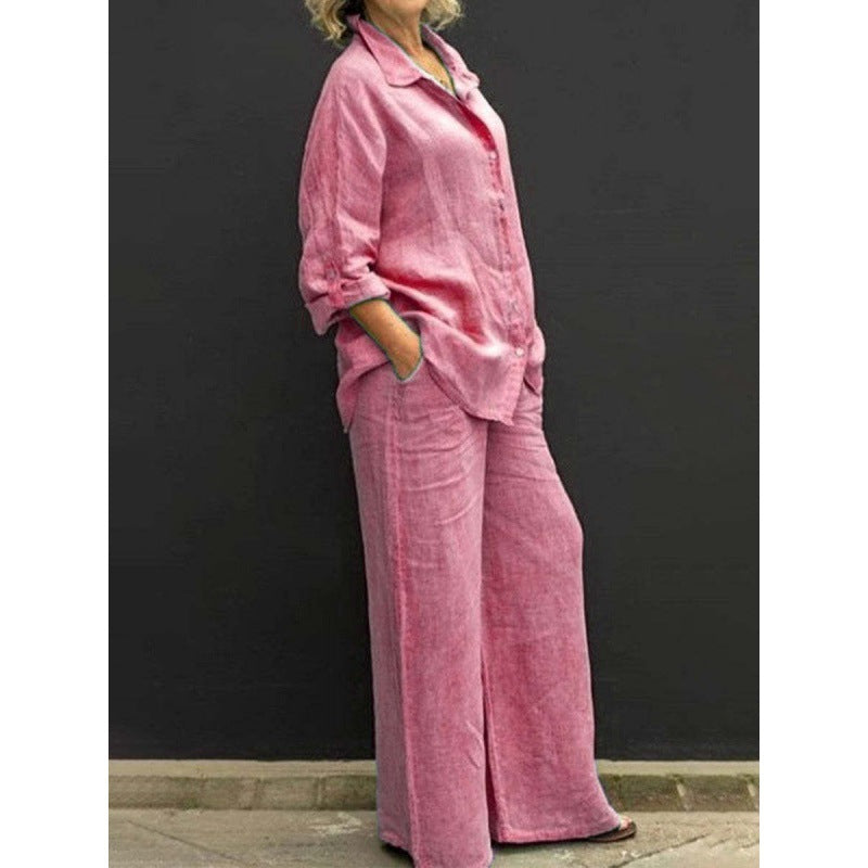 Damen Relaxed-Buttondown-Hemd und High-Waist-Palazzo im Leinenoptik Nord Taschen