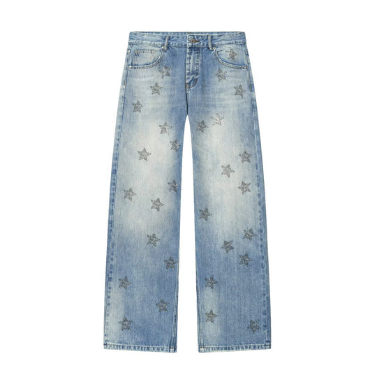 Damen Jeanshose mit weitem Bein und Sternen-Strassbesatz Nord Taschen