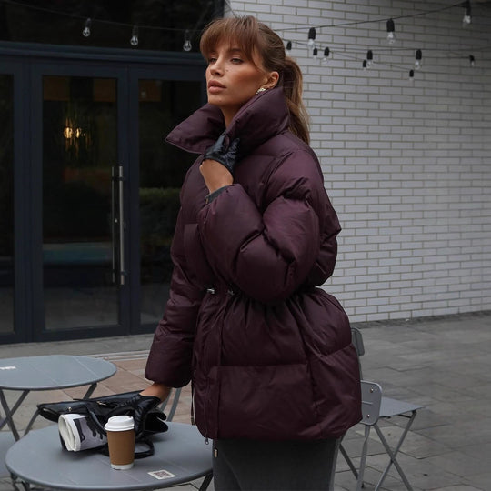 Damen Wattierte Taillierte Steppjacke mit Tunnelzug & hohem Stehkragen Nord Taschen