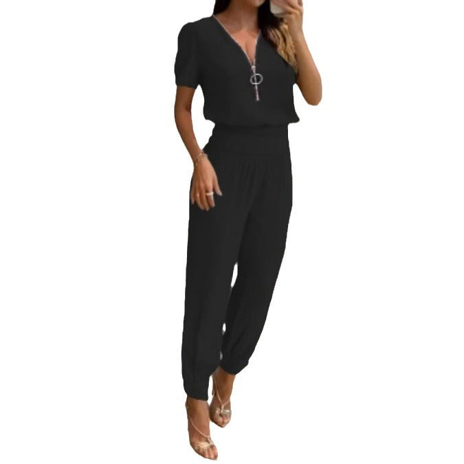 Damen Jumpsuit mit V-Ausschnitt und Gummizug