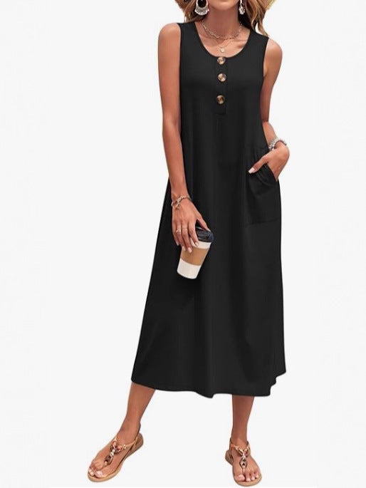Damen Lässiges Midikleid mit Taschen und Knopfdetails Nord Taschen