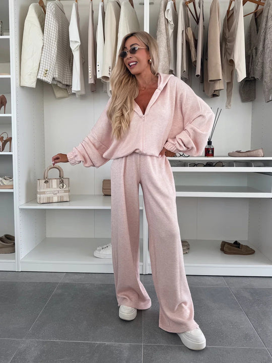 Damen Loungewear-Anzug aus weichem Fleece mit Kapuze und weitem Schnitt Nord Taschen