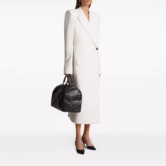 Damen Langes einreihiges Blazerkleid mit schlanker Silhouette und Pattentaschen Nord Taschen