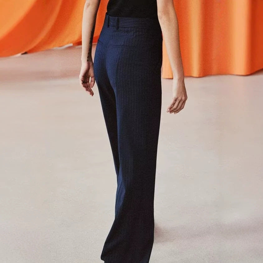 Damen Highwaist-Hose mit weitem Bein und Nadelstreifen Nord Taschen