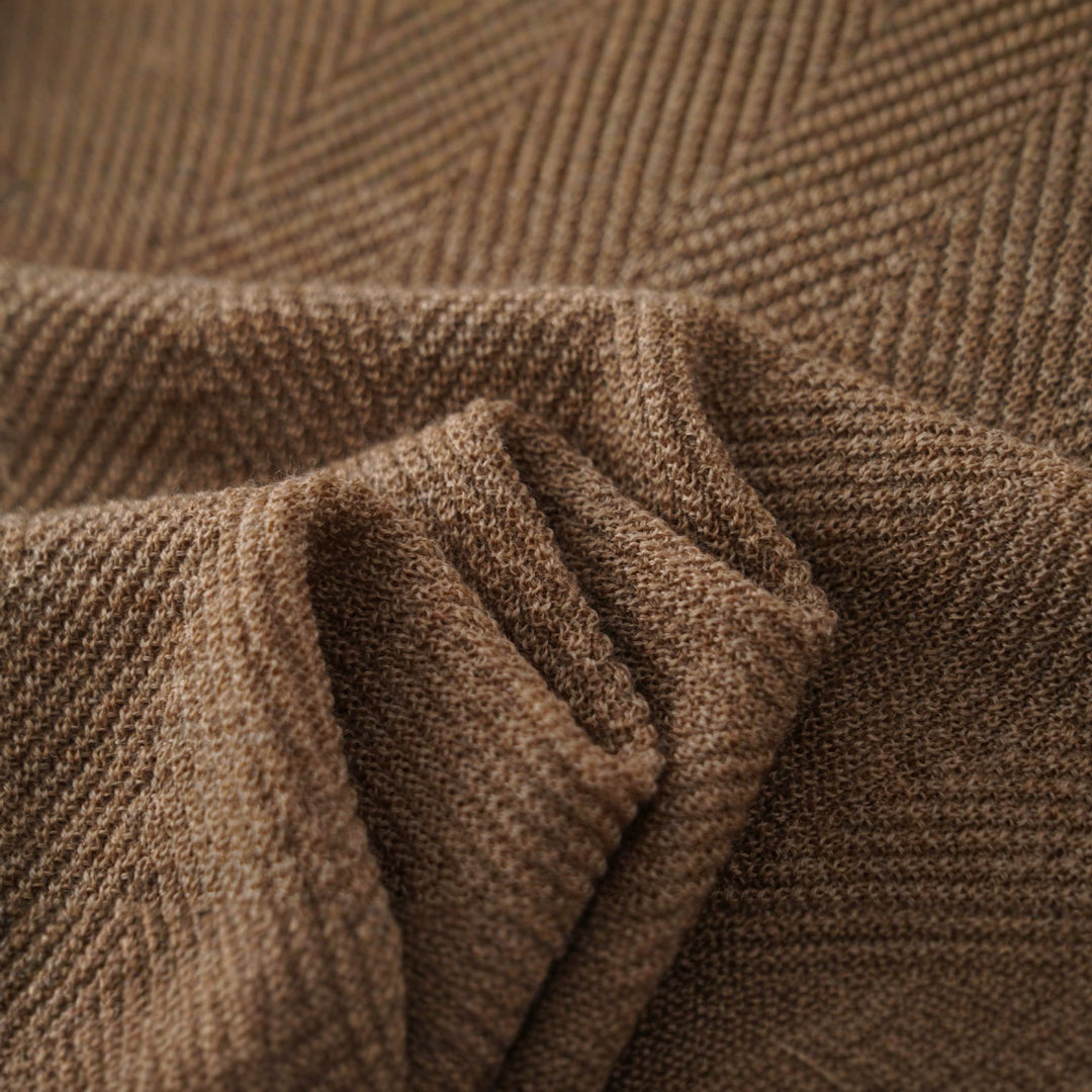 Damen Feinstrick-Top mit Stehkragen, halblangen Ärmeln und Fischgrätstruktur Nord Taschen