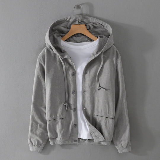 Herren Leichte Leinen-Hoodiejacke mit Knopfleiste und Kordelzug Nord Taschen