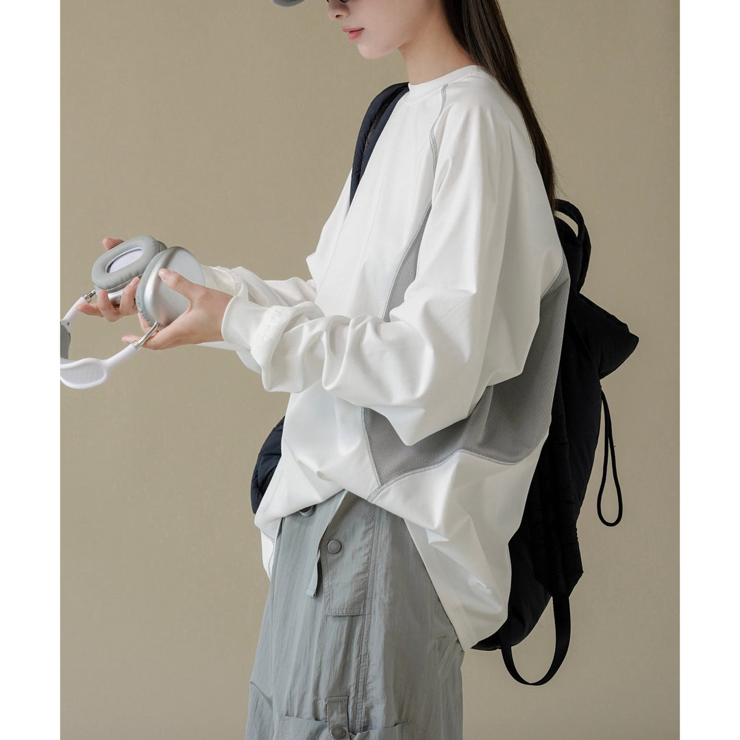 Damen Oversized Sweatshirt mit Raglan-Nähten und Kontrast-Mesh-Einsätzen Nord Taschen