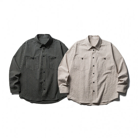 Herren Boxy-Overshirt aus leichter Baumwollmischung mit feinem Karomuster und Brustklappentaschen Nord Taschen