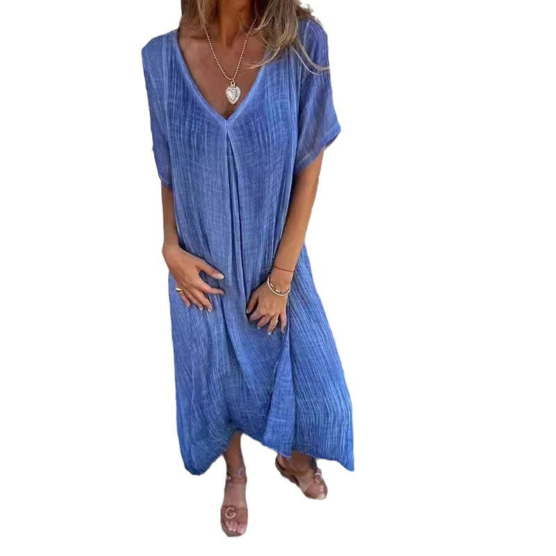 Damen Leichtes Sommerkleid mit V-Ausschnitt und weiten Ärmeln