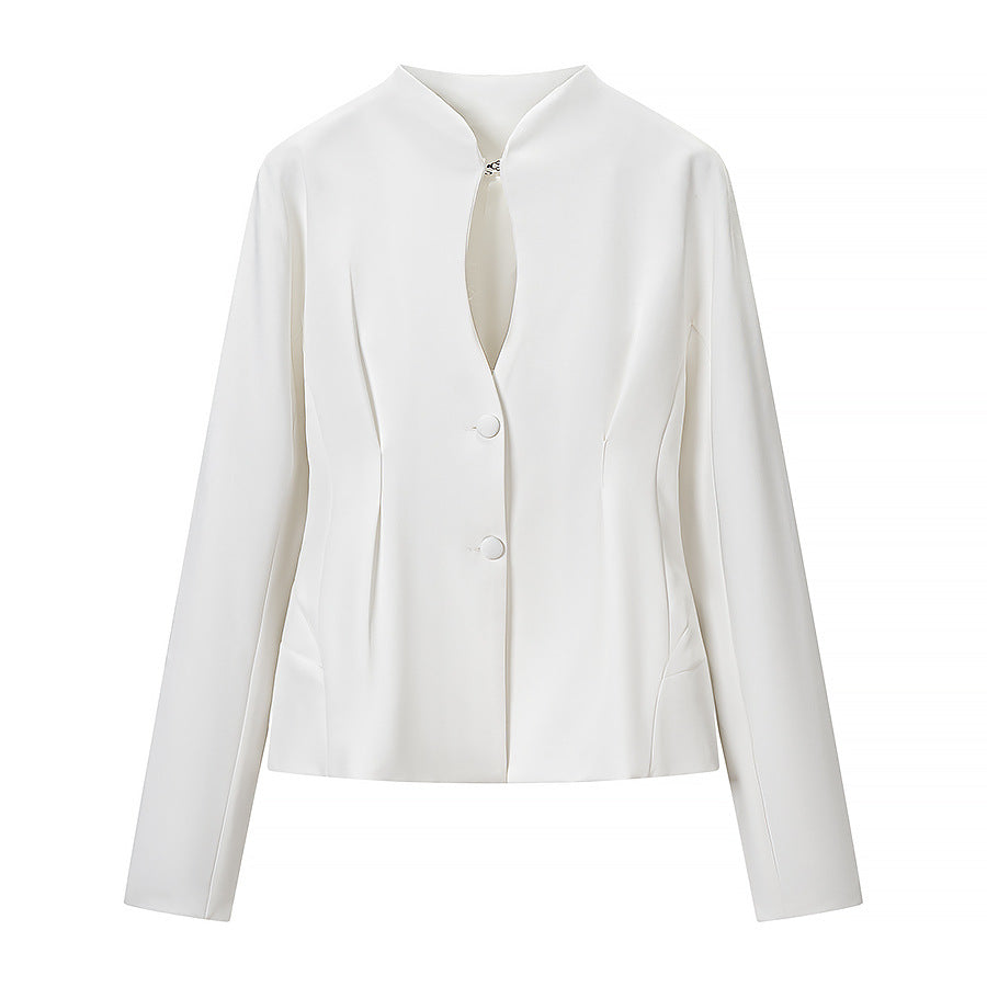 Damen Taillierte kragenlose Blazerjacke mit verdeckter Knopfleiste und figurnahen Abnähern Nord Taschen