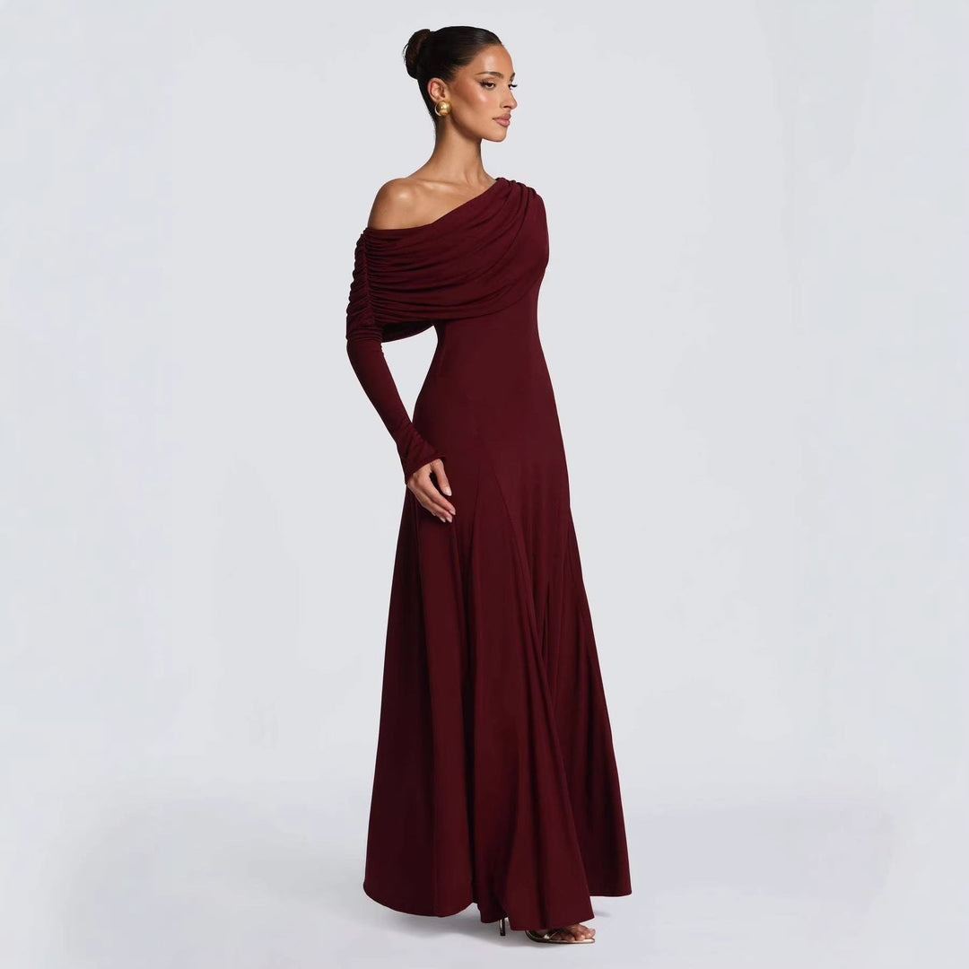 Damen Elegantes Langarm-Maxikleid mit asymmetrischem Drapierungsdetail