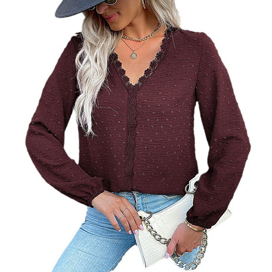 Damen Elegante Bluse mit Rüschendetails und Spitzenakzent Nord Taschen