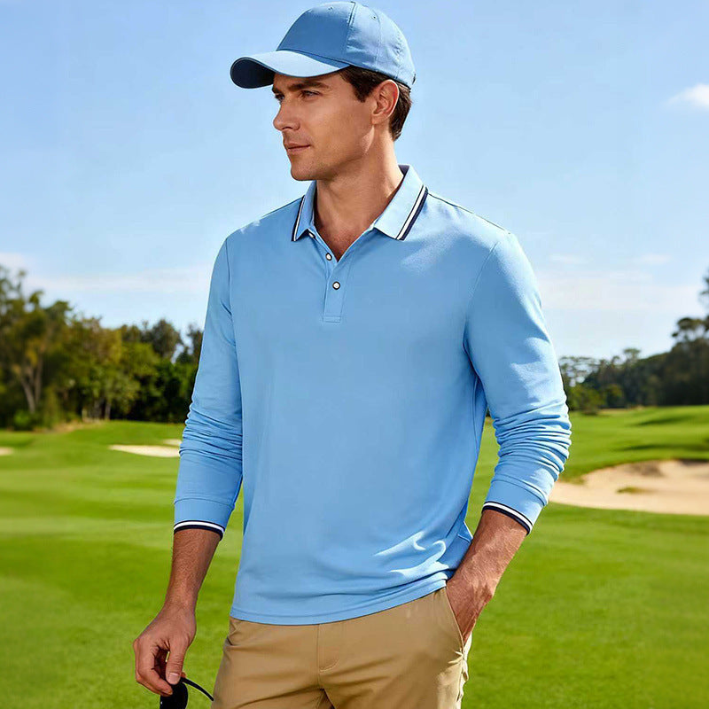 Herren Langärmeliges Performance-Golfpoloshirt mit Kontrastkragen Nord Taschen