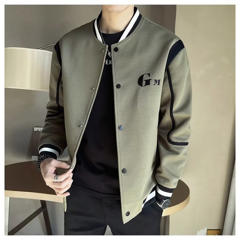 Herren Leichte Varsity-Bomberjacke mit Strukturgewebe, Rippbündchen und Druckknopffront Nord Taschen