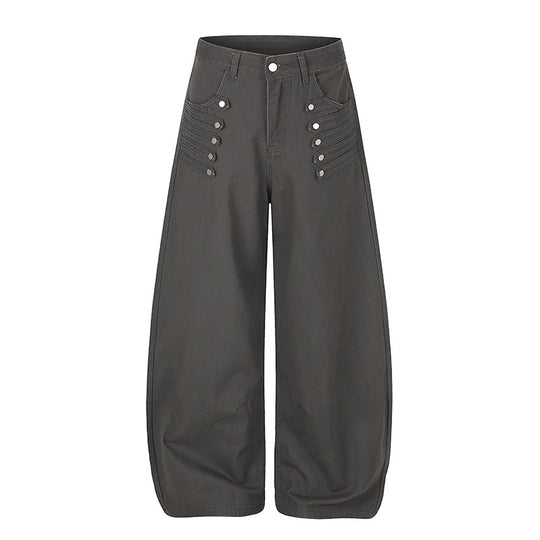 Damen Hochgeschnittene Palazzo‑Hose mit weitem Ballonbein und dekorativer Knopfleiste Nord Taschen