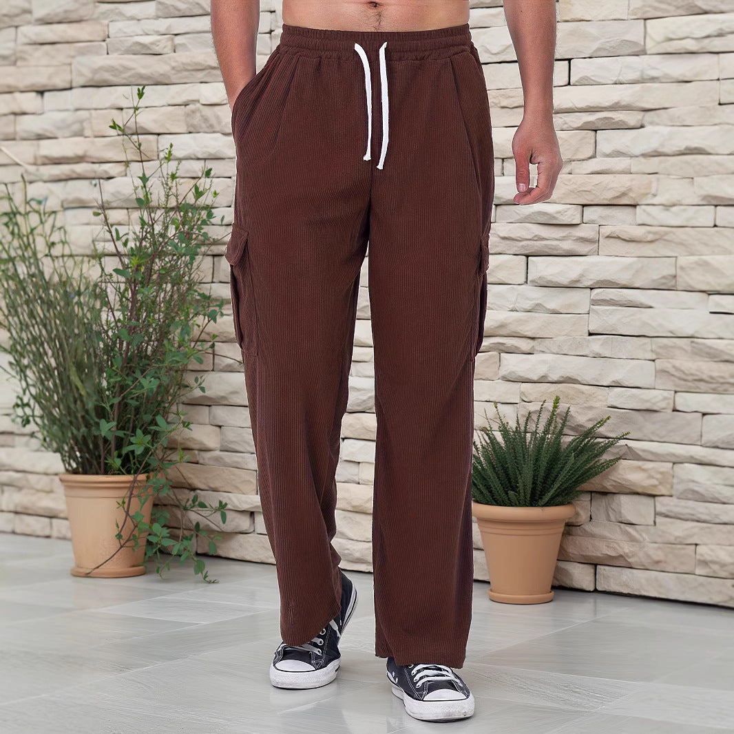 Herren Cord-Optik Cargo-Jogger mit Tunnelzug, elastischem Bund und aufgesetzten Klapptaschen Nord Taschen