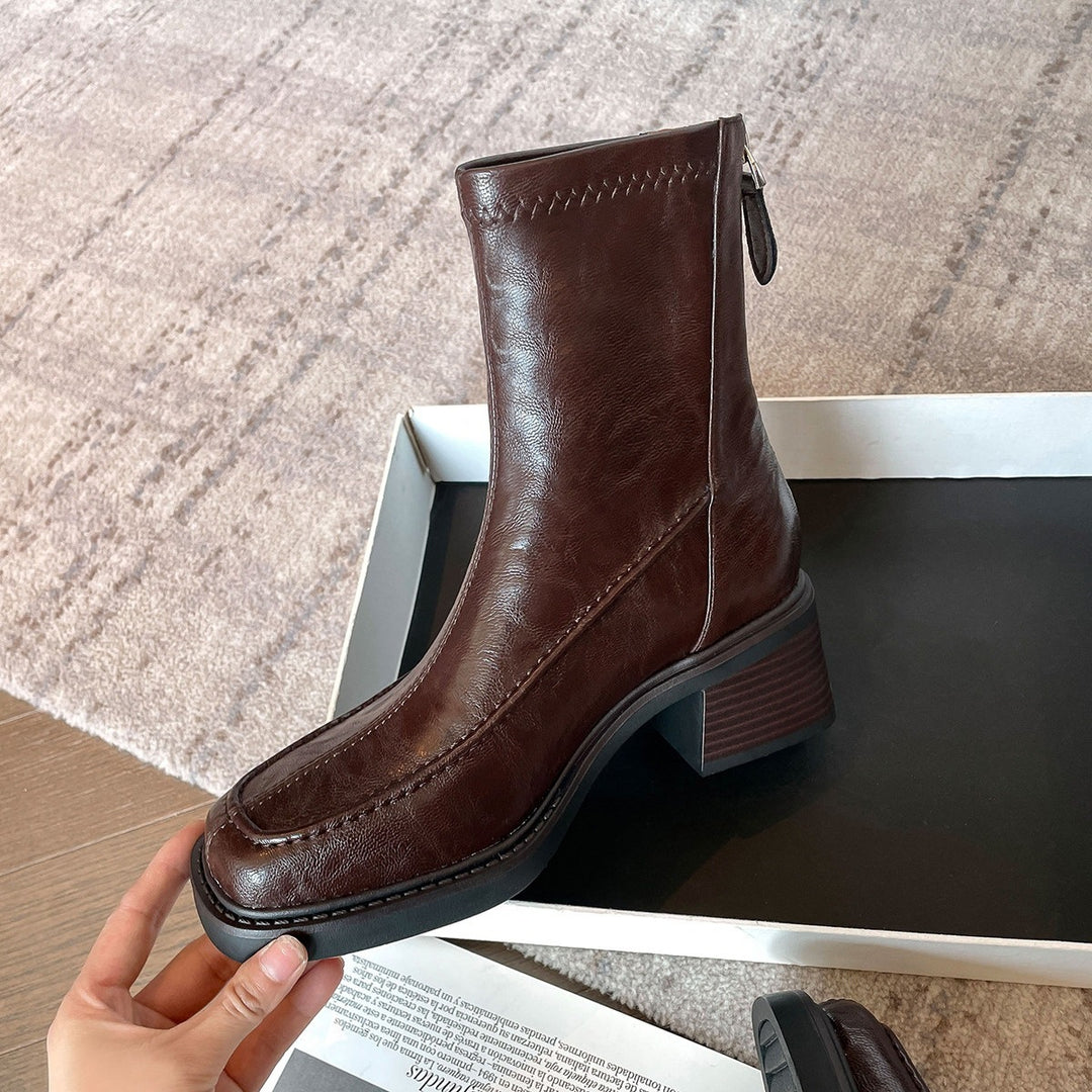 Damen Ankle-Boots im Mokassin‑Moccasin‑Look mit mittlerem Blockabsatz und Rückreißverschluss Nord Taschen