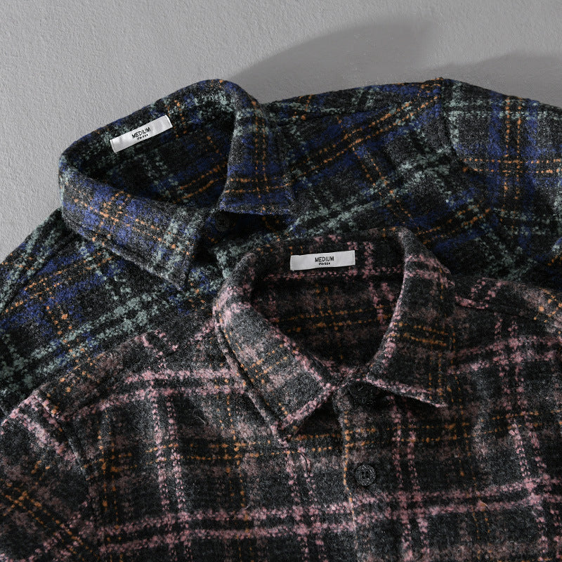 Herren Bouclé-Overshirt im Hemdjackenstil mit Kentkragen und Karomuster Nord Taschen