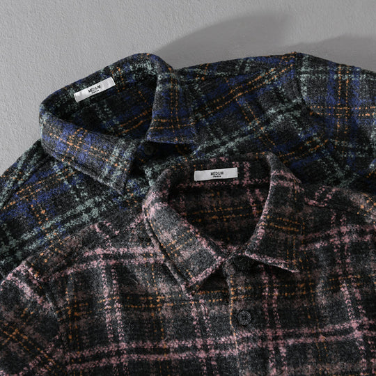 Herren Bouclé-Overshirt im Hemdjackenstil mit Kentkragen und Karomuster Nord Taschen