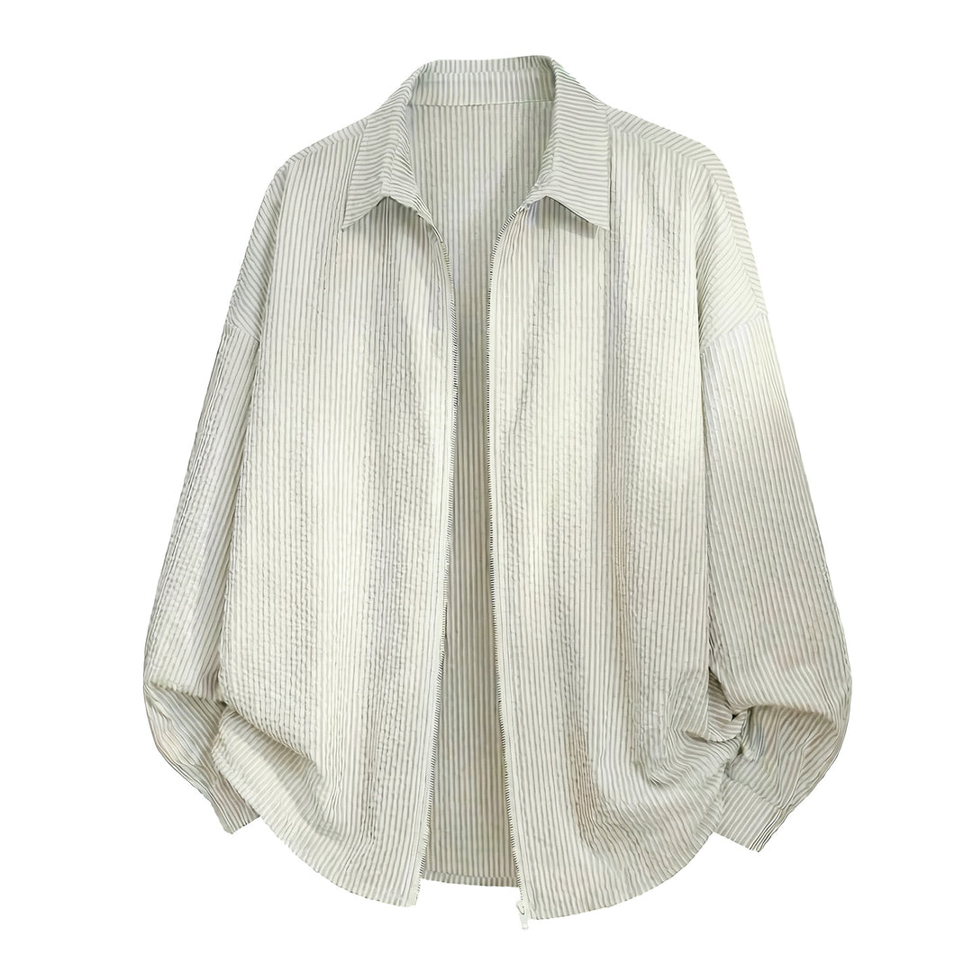 Unisex Oversize Hemdjacke aus Crinkle-Baumwollmix mit durchgehendem Reißverschluss Nord Taschen
