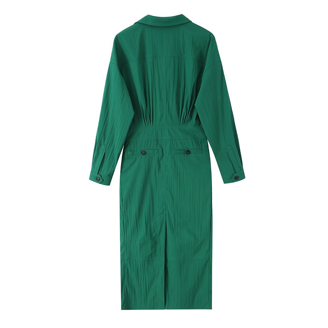 Damen Hemdblusen-Midikleid mit V-Ausschnitt, elastischer Taille und aufgesetzten Taschen Nord Taschen