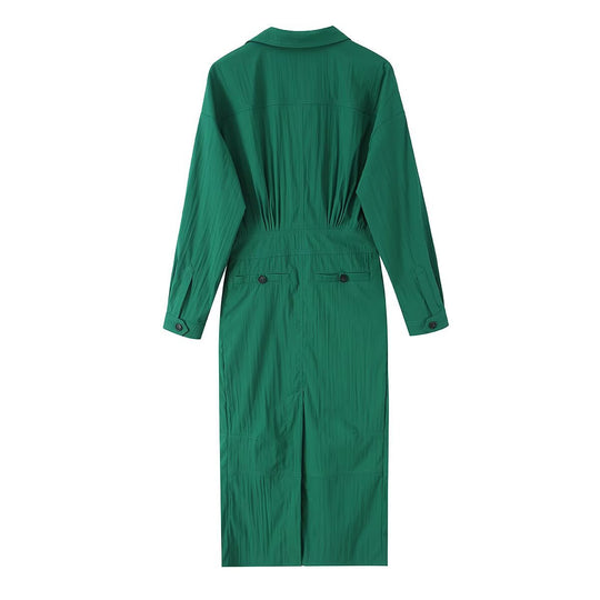 Damen Hemdblusen-Midikleid mit V-Ausschnitt, elastischer Taille und aufgesetzten Taschen Nord Taschen