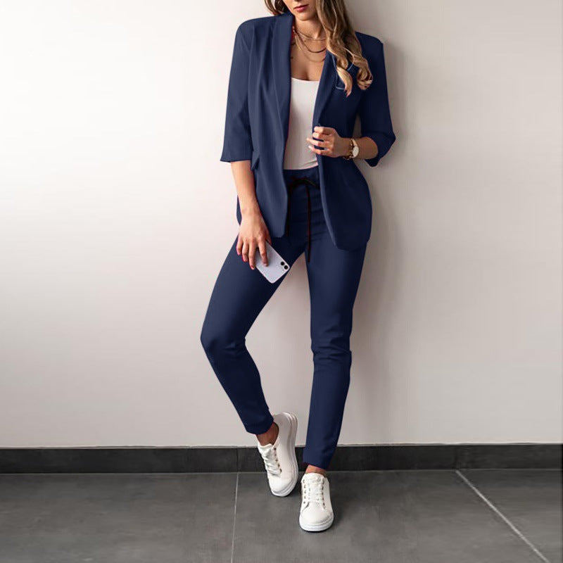 Damen Zweiteiliges Stretch-Jersey-Blazer-Set mit Kordelzug-Jogginghose Nord Taschen